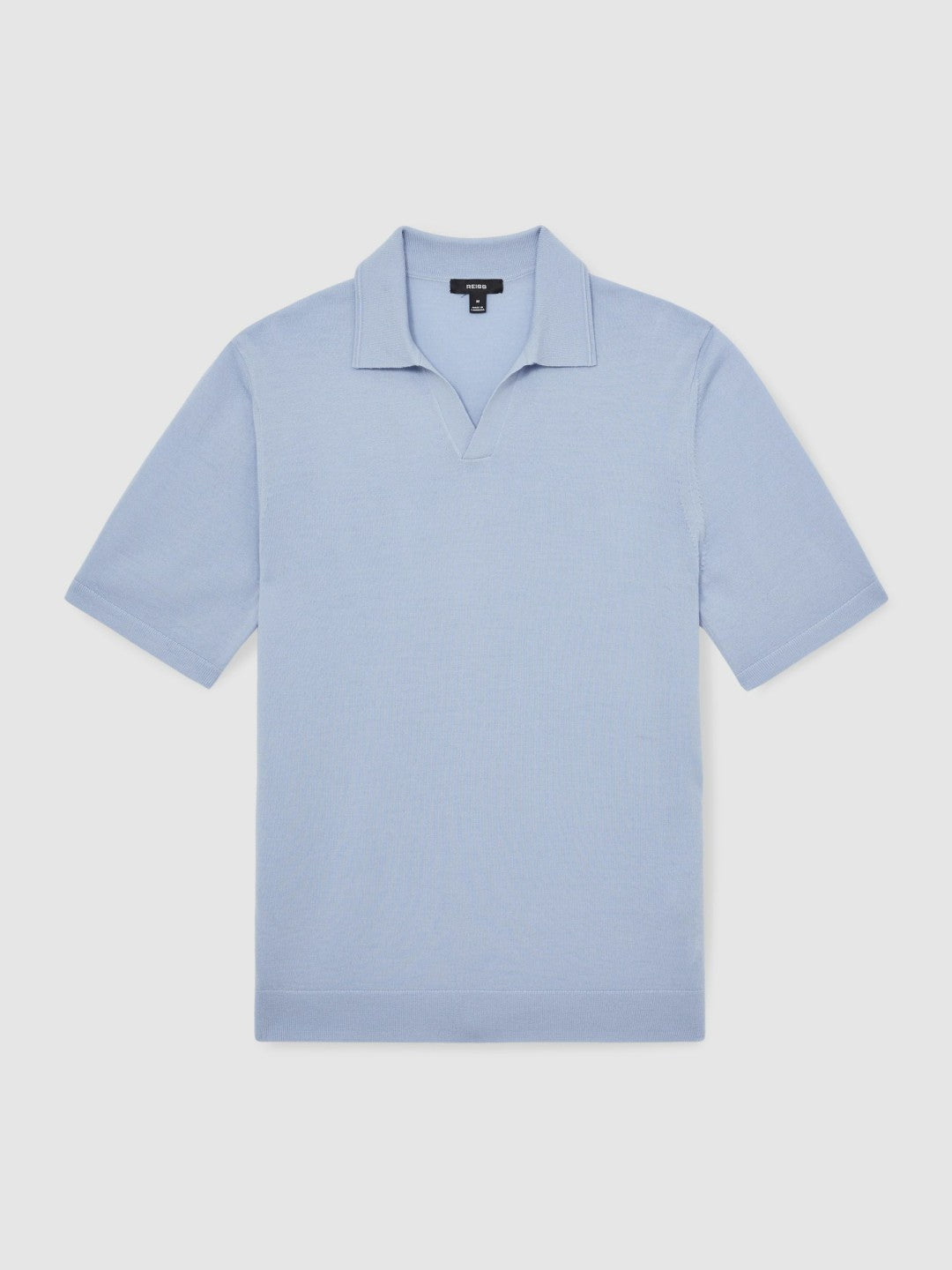 Merino Wool Open Collar Polo Shirt in Soft Blue
