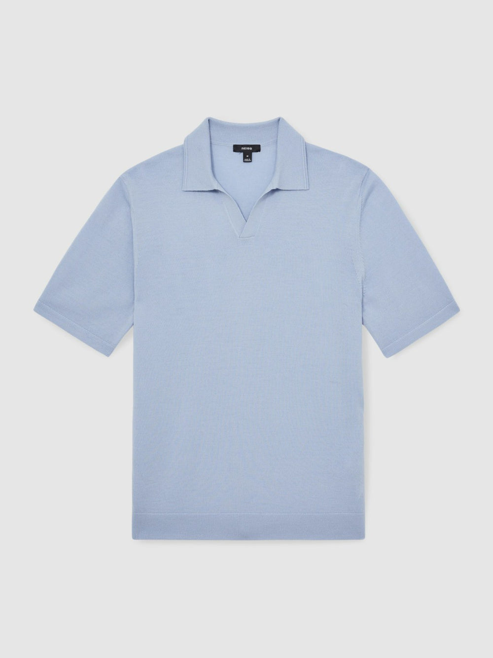 Merino Wool Open Collar Polo Shirt in Soft Blue