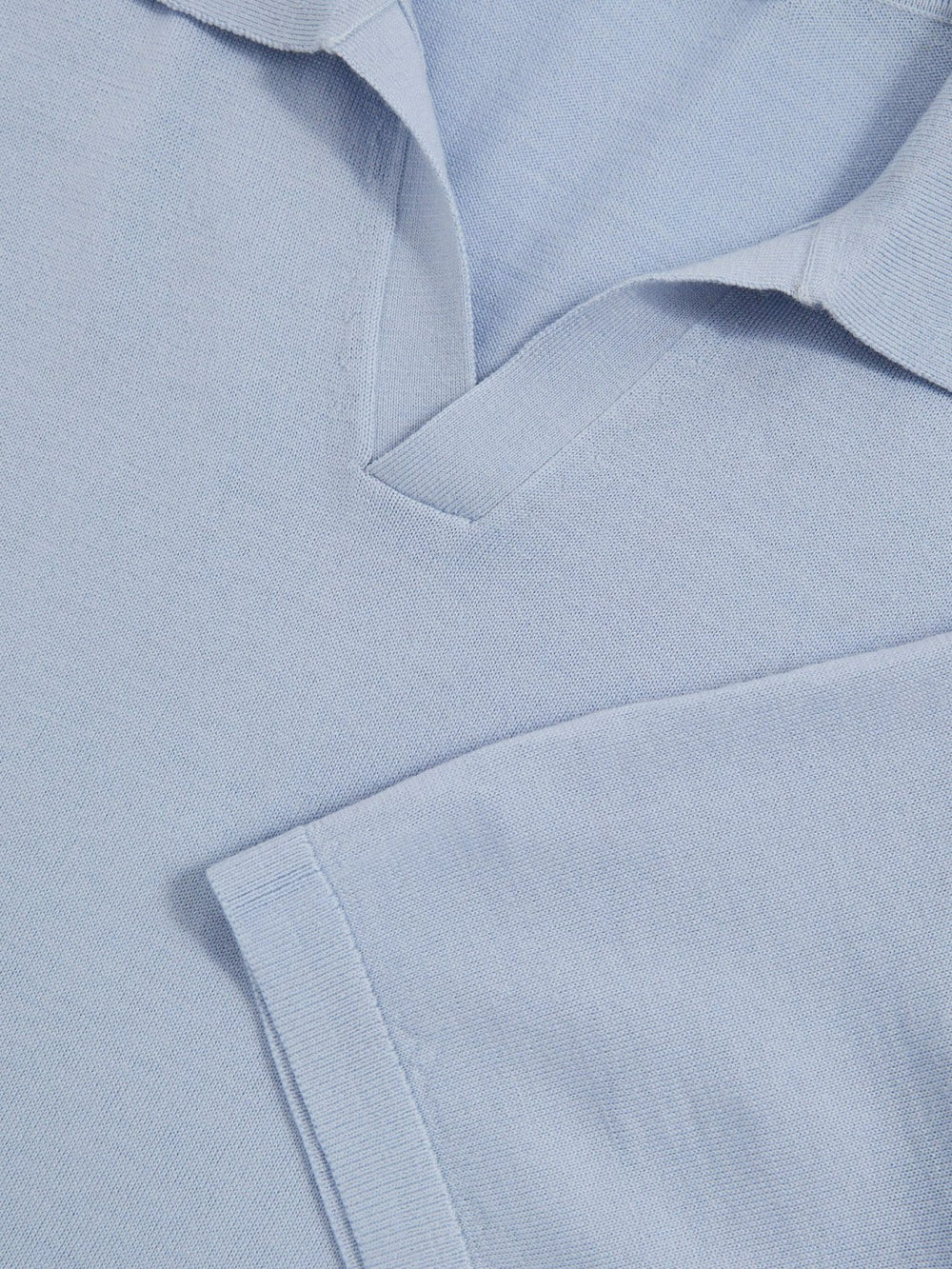Merino Wool Open Collar Polo Shirt in Soft Blue
