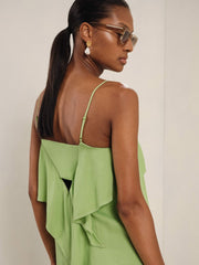 Ruffle-Detail Midi Dress in Green