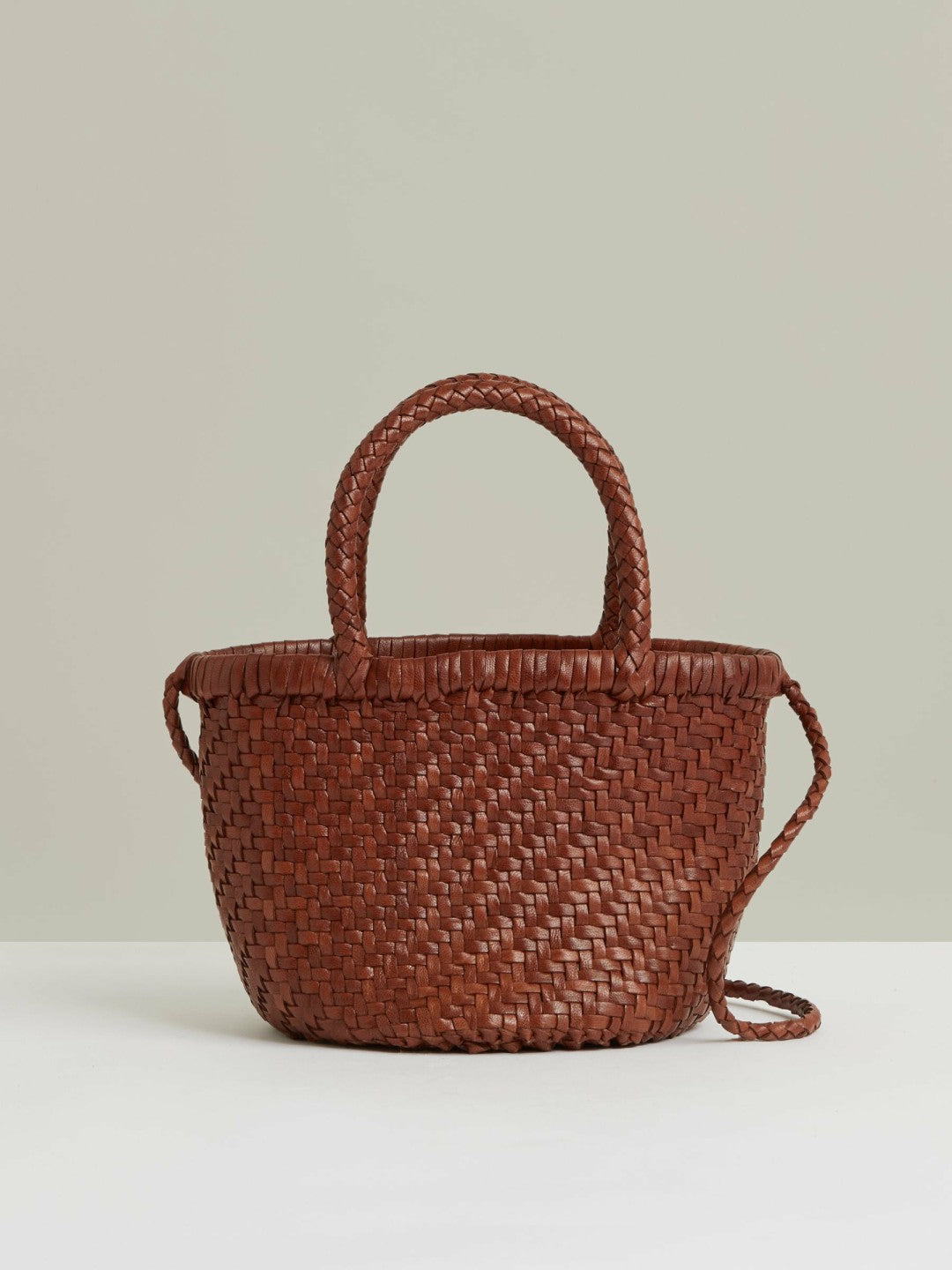 Leather Woven Mini Tote Bag in Tan