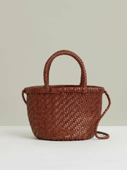 Leather Woven Mini Tote Bag in Tan