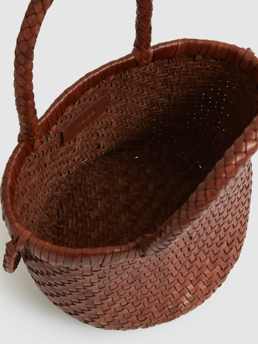 Leather Woven Mini Tote Bag in Tan