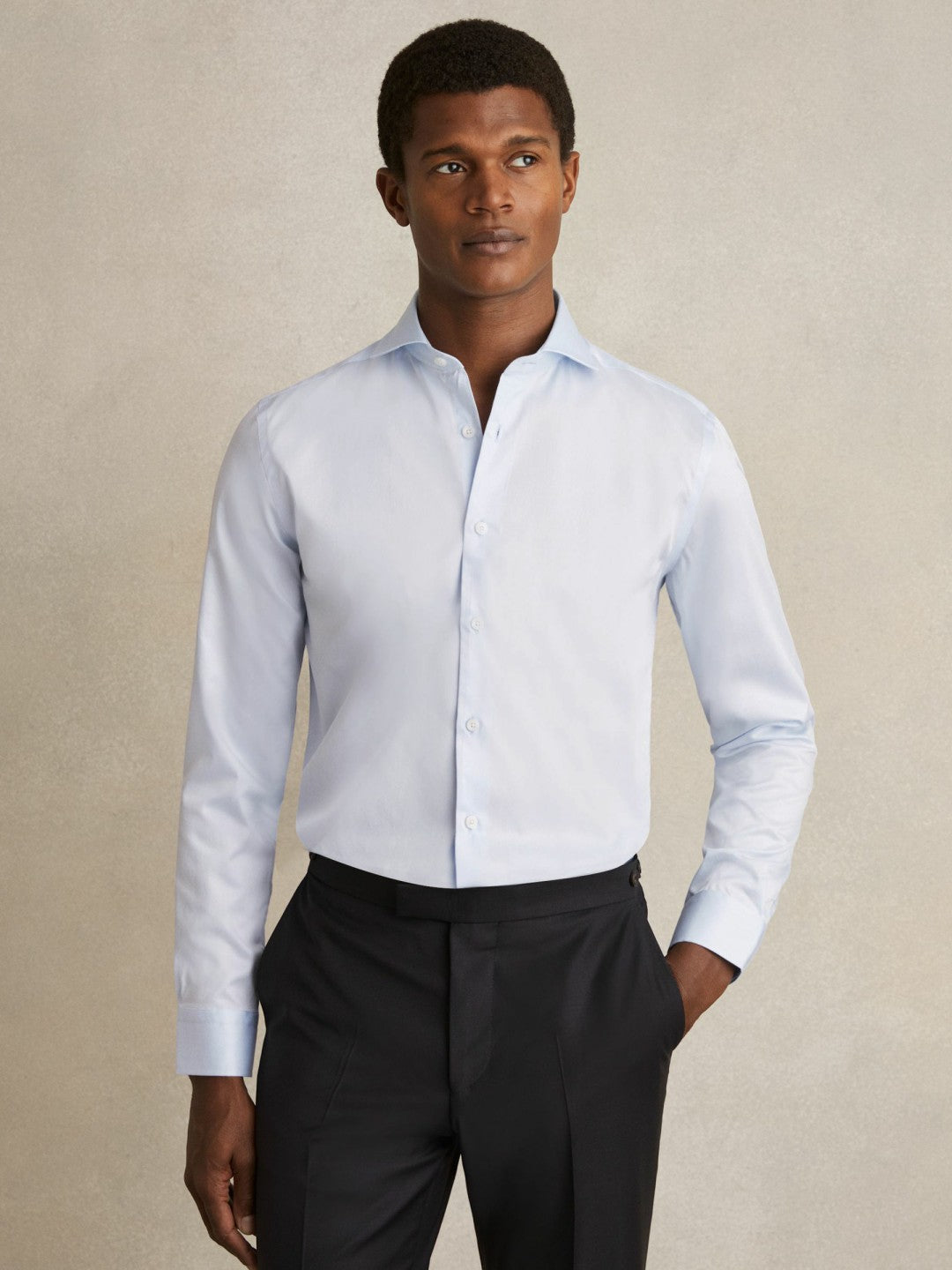 Slim Fit Slim-Fit Cotton Double-Cuff Shirt in Soft Blue