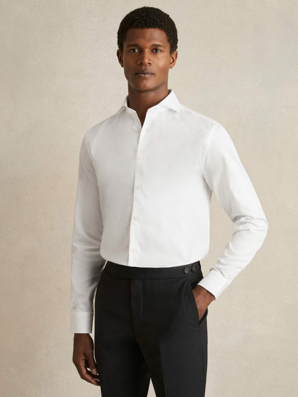 Regular Fit Slim-Fit Cotton Double-Cuff Shirt in White