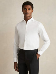 Regular Fit Slim-Fit Cotton Double-Cuff Shirt in White