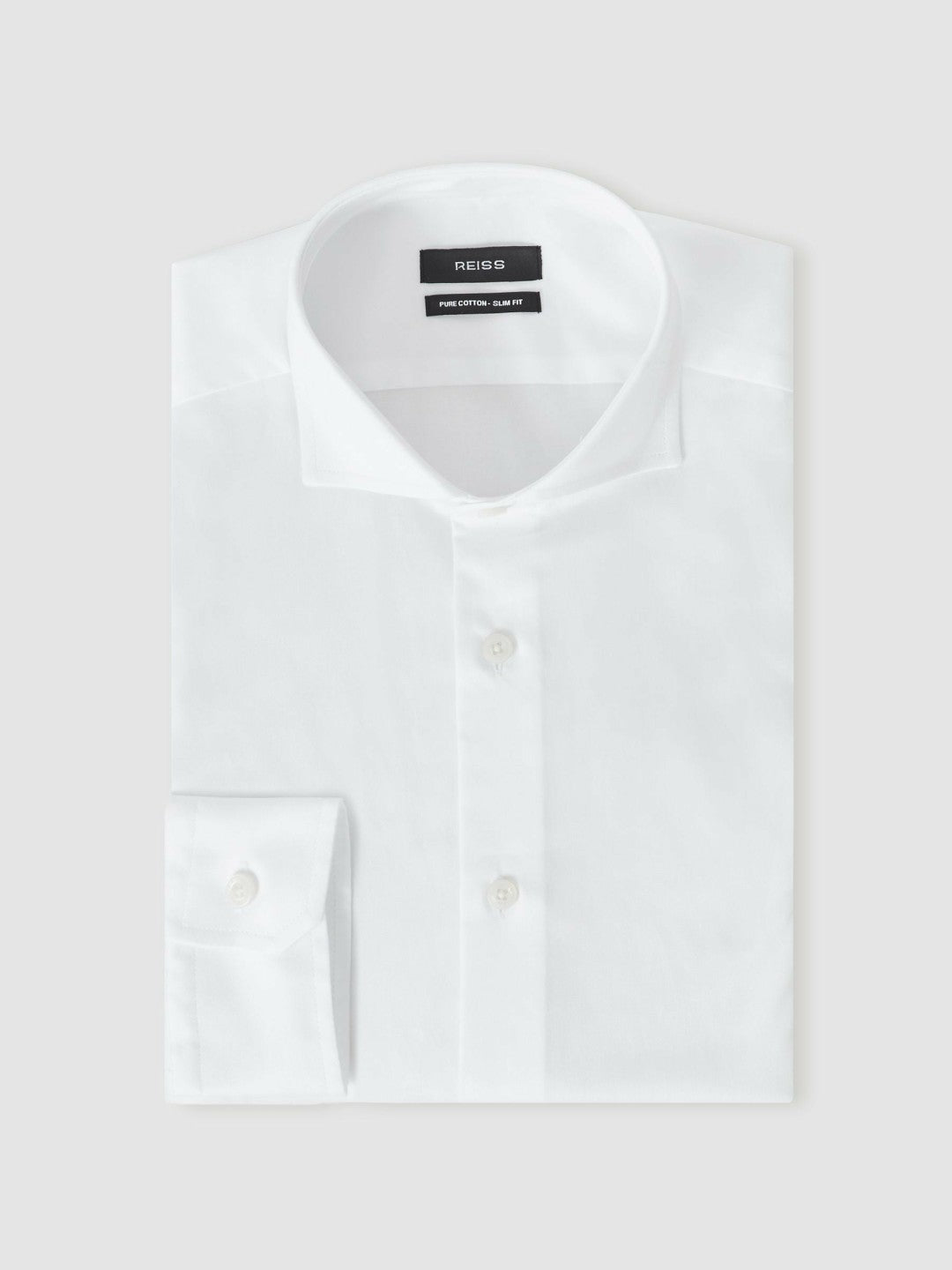 Regular Fit Slim-Fit Cotton Double-Cuff Shirt in White