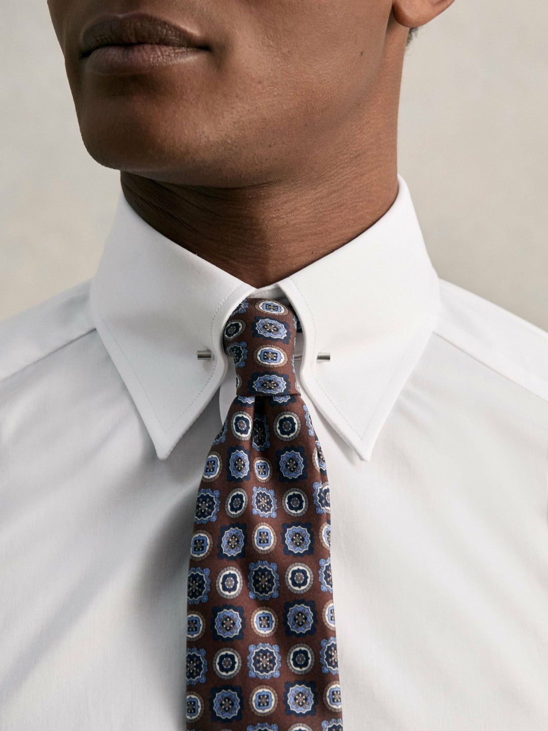 Slim Fit Cotton Pin Collar Shirt in White