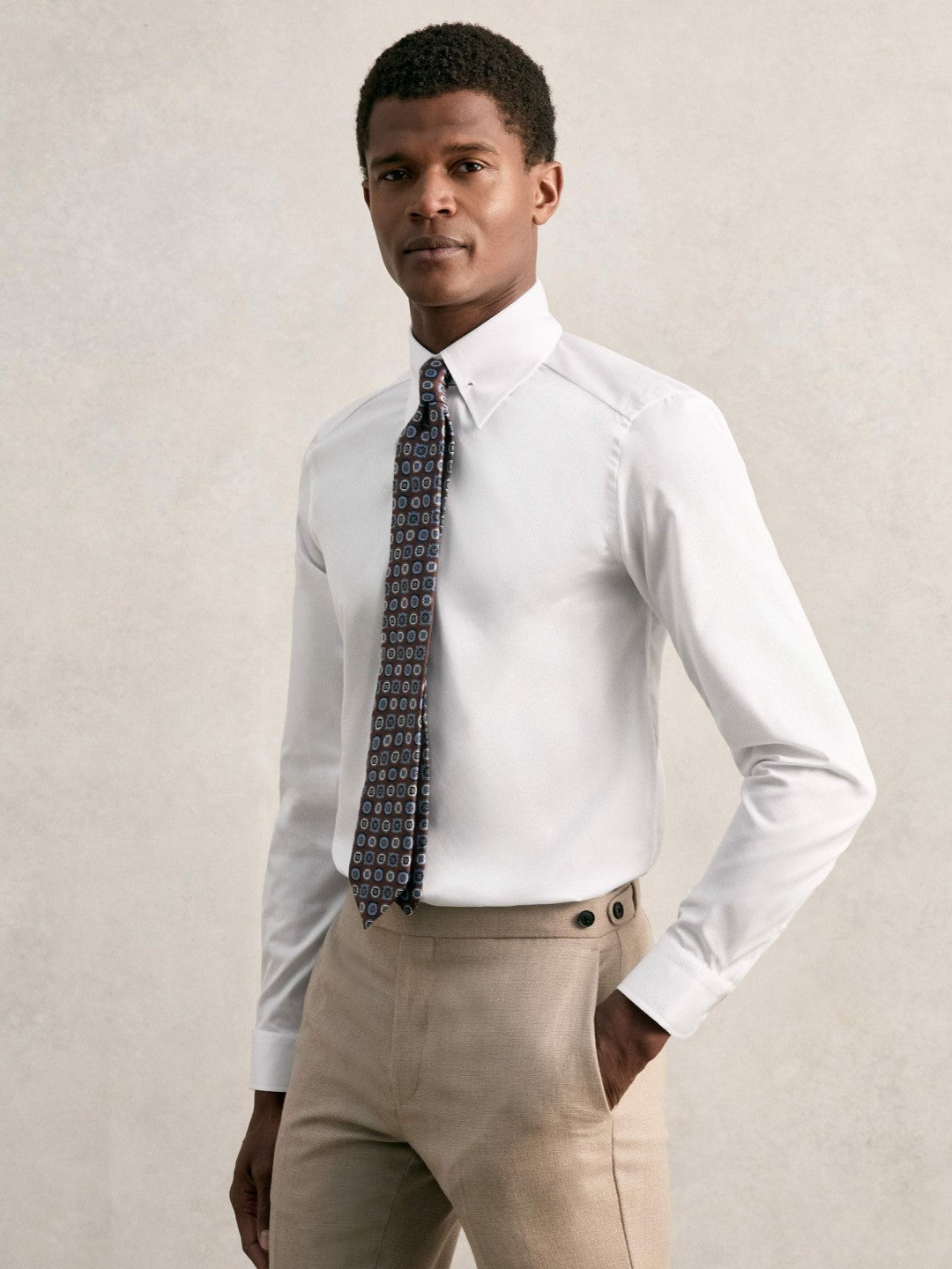 Slim Fit Cotton Pin Collar Shirt in White