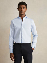 Regular Fit Slim-Fit Cotton Double-Cuff Shirt in Soft Blue
