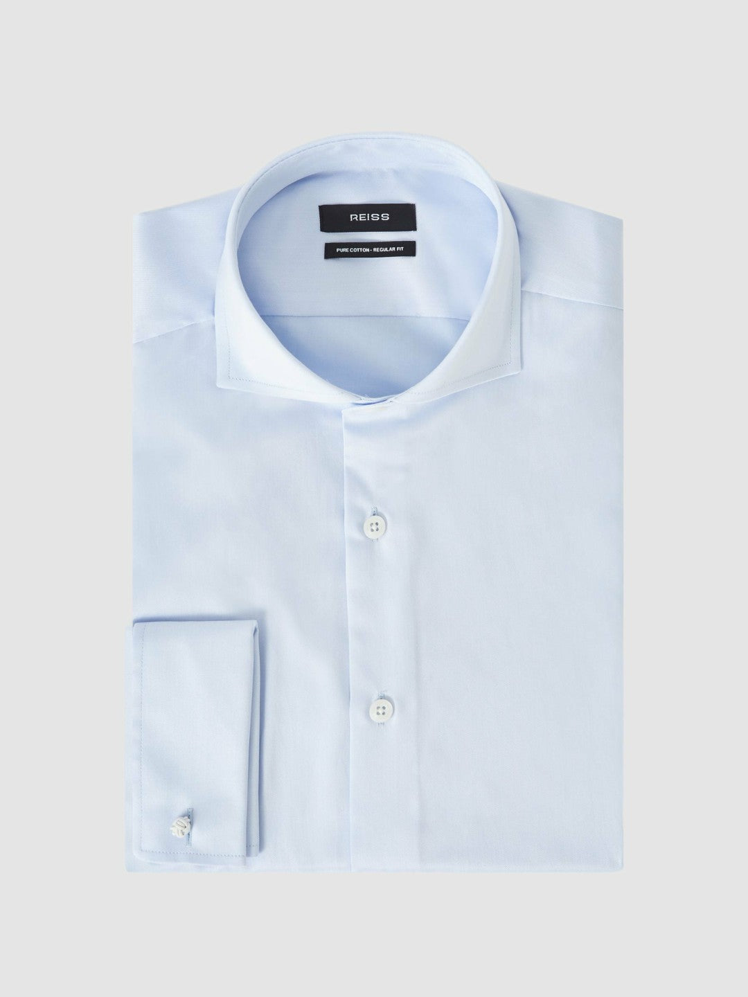Regular Fit Slim-Fit Cotton Double-Cuff Shirt in Soft Blue