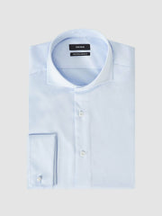Regular Fit Slim-Fit Cotton Double-Cuff Shirt in Soft Blue