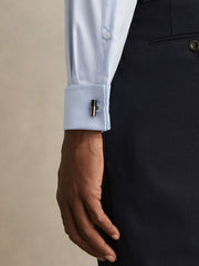 Regular Fit Slim-Fit Cotton Double-Cuff Shirt in Soft Blue