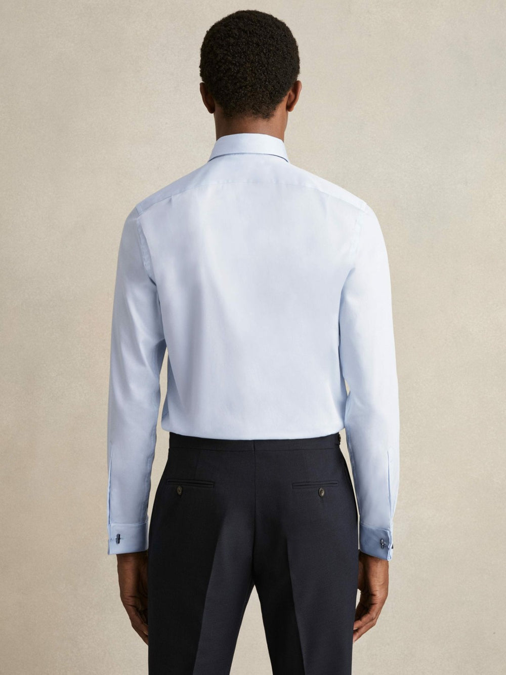 Regular Fit Slim-Fit Cotton Double-Cuff Shirt in Soft Blue