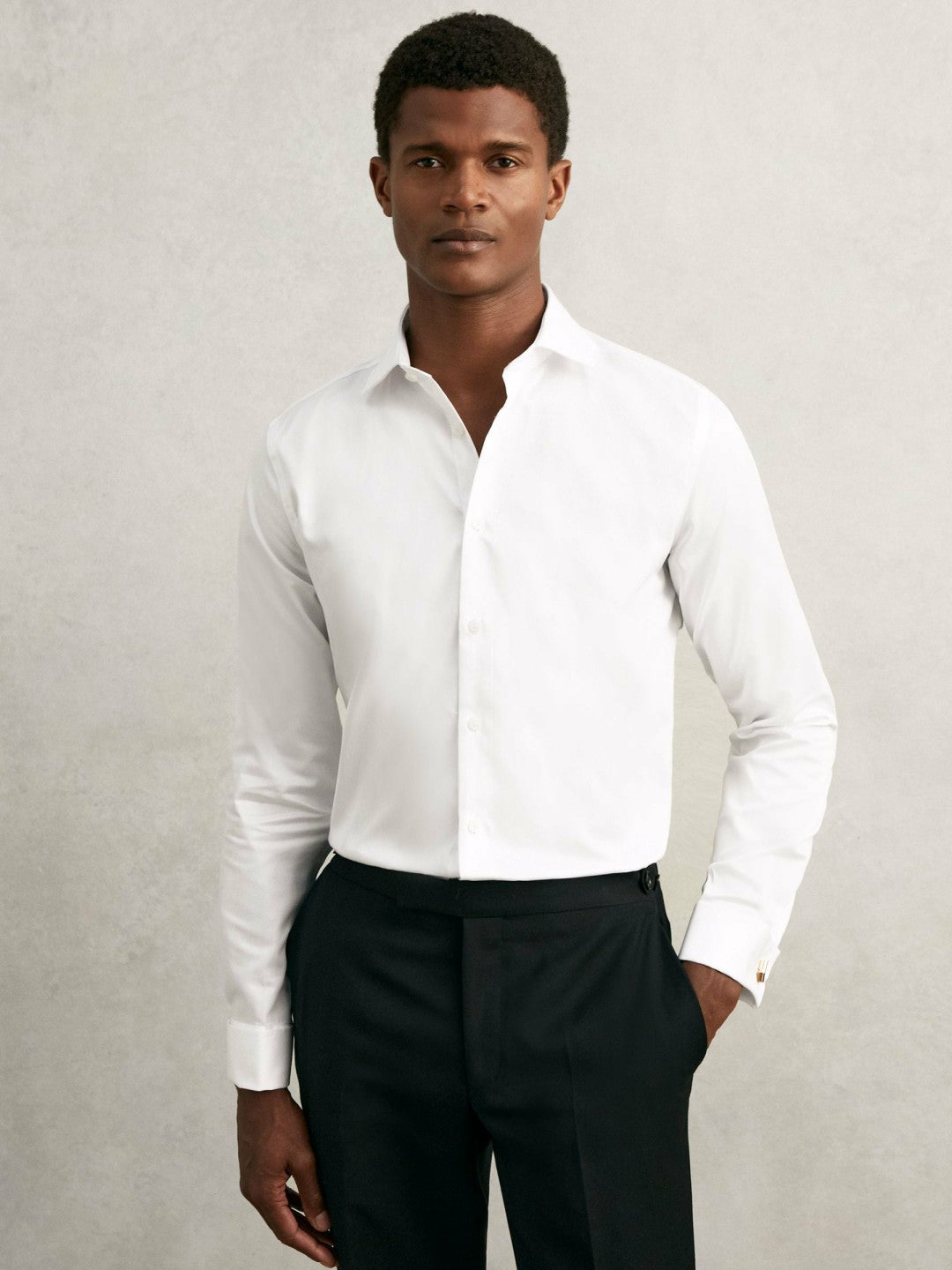 Regular Fit Slim-Fit Cotton-Sateen Shirt in White