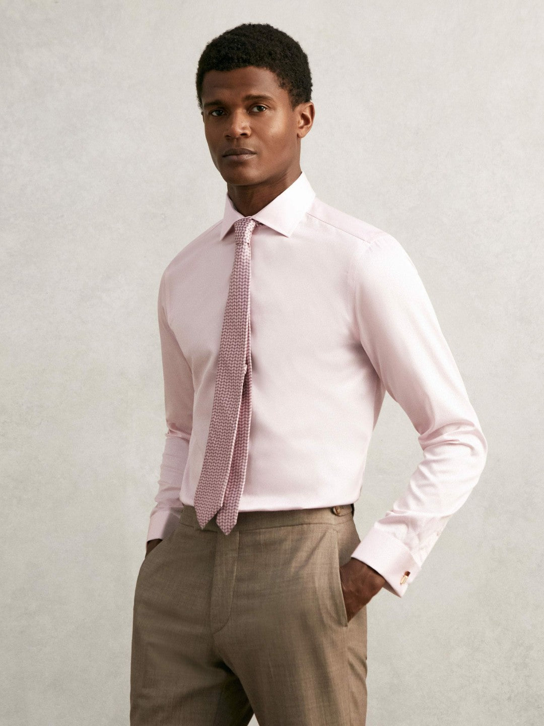 Regular Fit Slim-Fit Cotton-Sateen Shirt in Pink