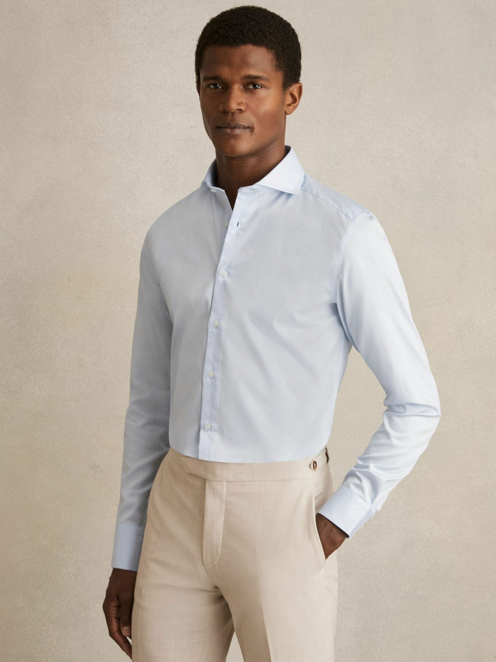 Slim Fit Cotton-Twill Two-Fold Shirt Slim-Fit in Soft Blue