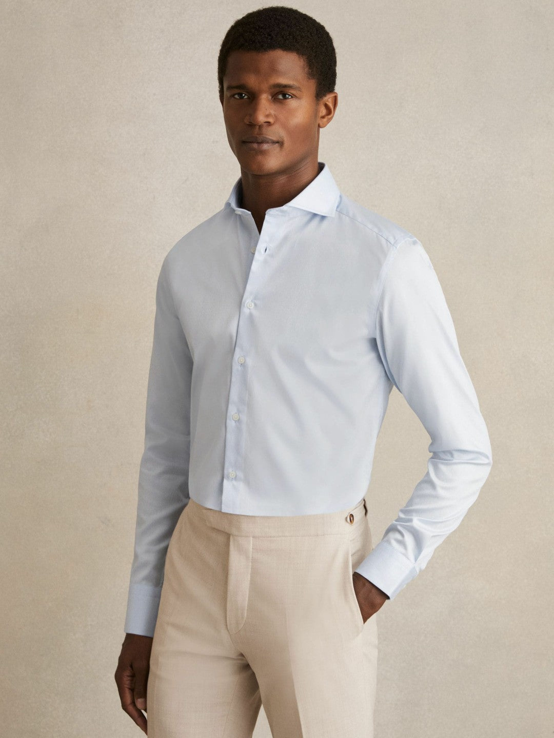 Slim Fit Cotton-Twill Two-Fold Shirt Slim-Fit in Soft Blue
