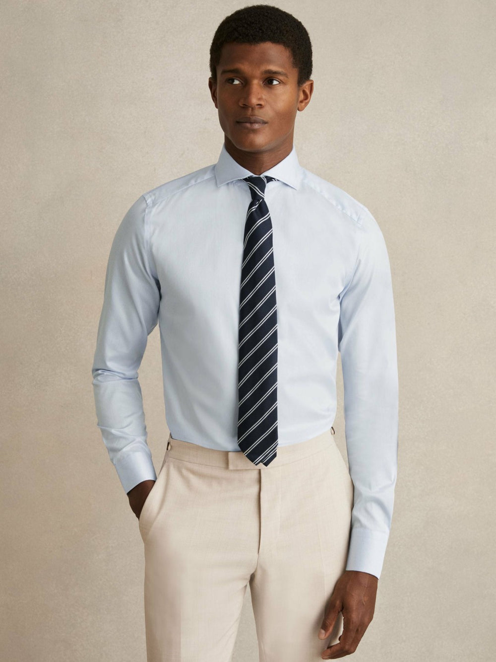 Slim Fit Cotton-Twill Two-Fold Shirt Slim-Fit in Soft Blue