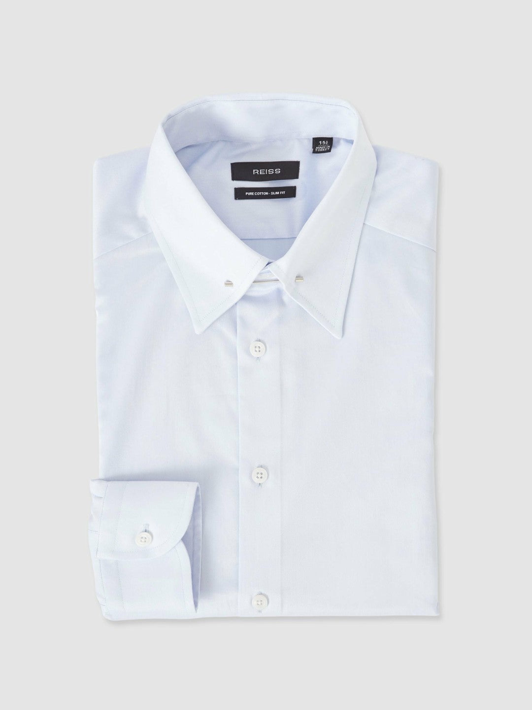 Slim Fit Cotton Pin Collar Shirt in Soft Blue