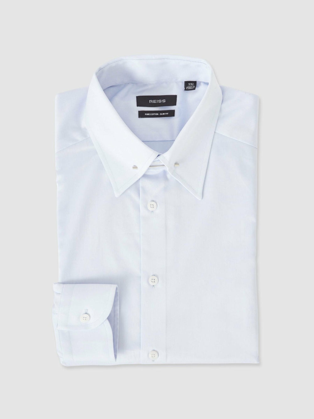 Slim Fit Cotton Pin Collar Shirt in Soft Blue
