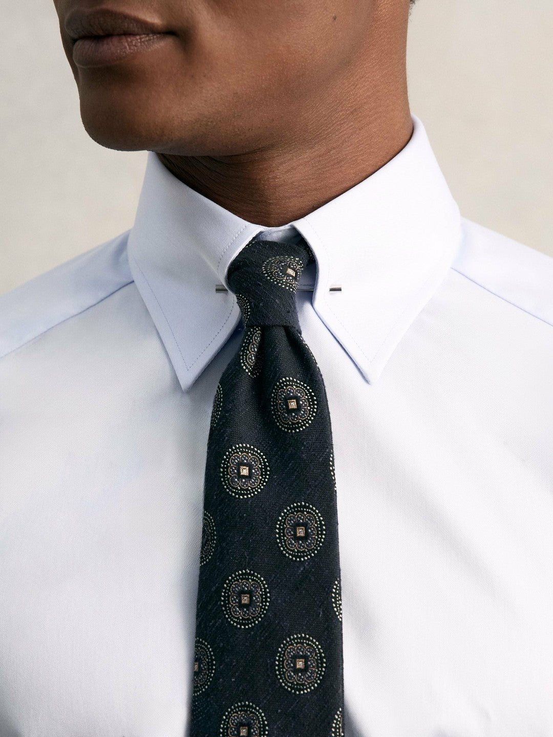 Slim Fit Cotton Pin Collar Shirt in Soft Blue