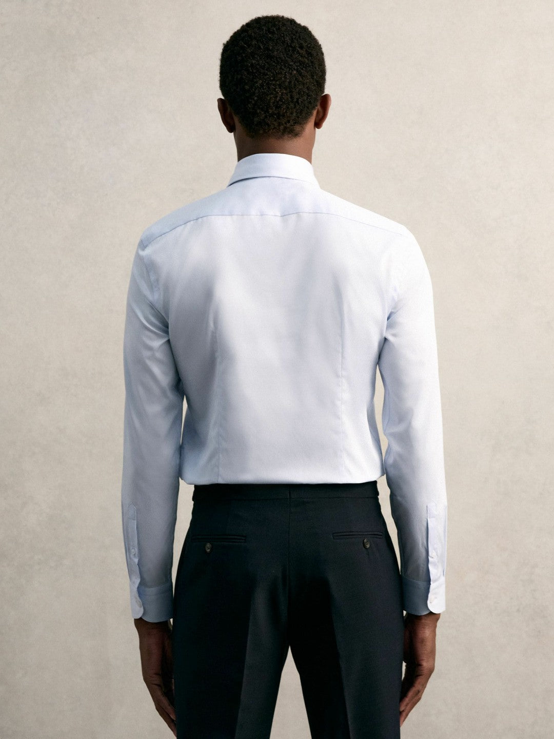 Slim Fit Cotton Pin Collar Shirt in Soft Blue