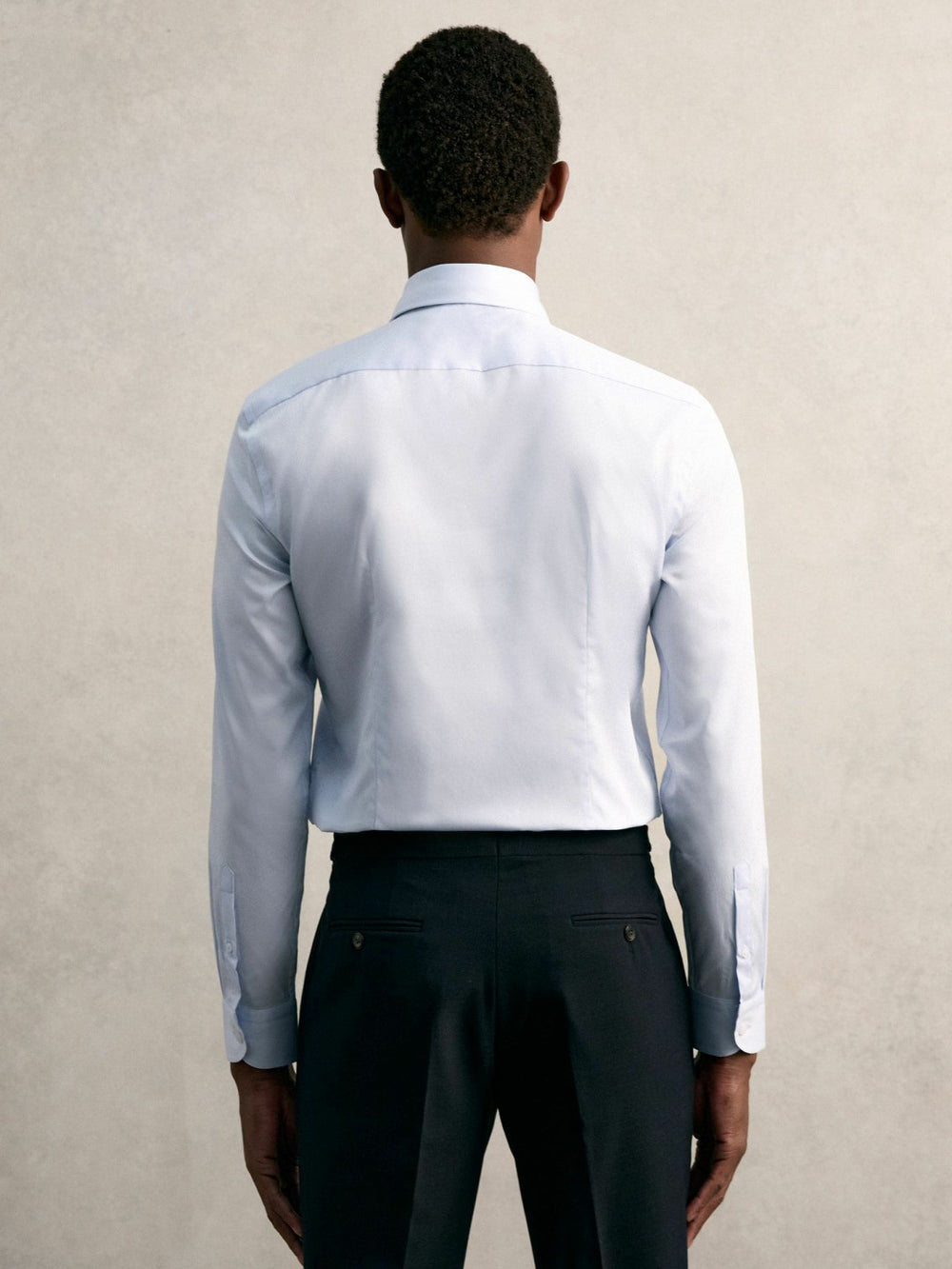 Slim Fit Cotton Pin Collar Shirt in Soft Blue