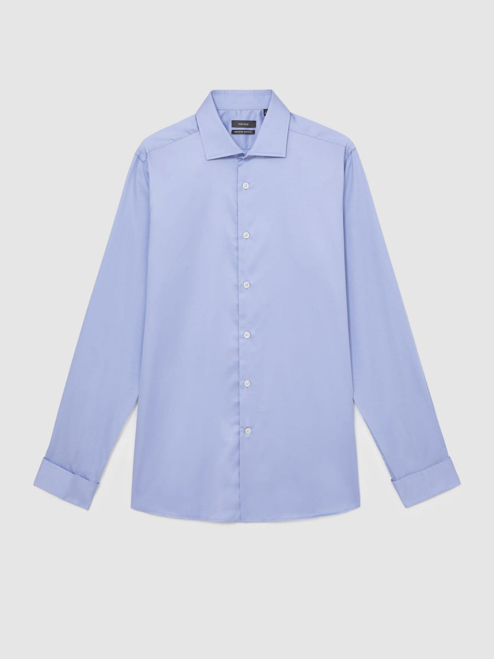 Regular Fit Slim-Fit Cotton-Sateen Shirt in Mid Blue