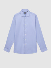 Regular Fit Slim-Fit Cotton-Sateen Shirt in Mid Blue