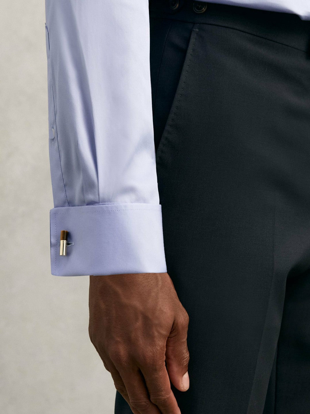 Regular Fit Slim-Fit Cotton-Sateen Shirt in Mid Blue