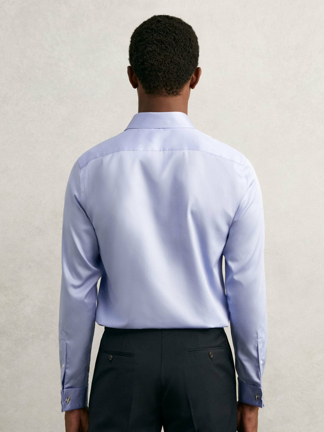 Regular Fit Slim-Fit Cotton-Sateen Shirt in Mid Blue