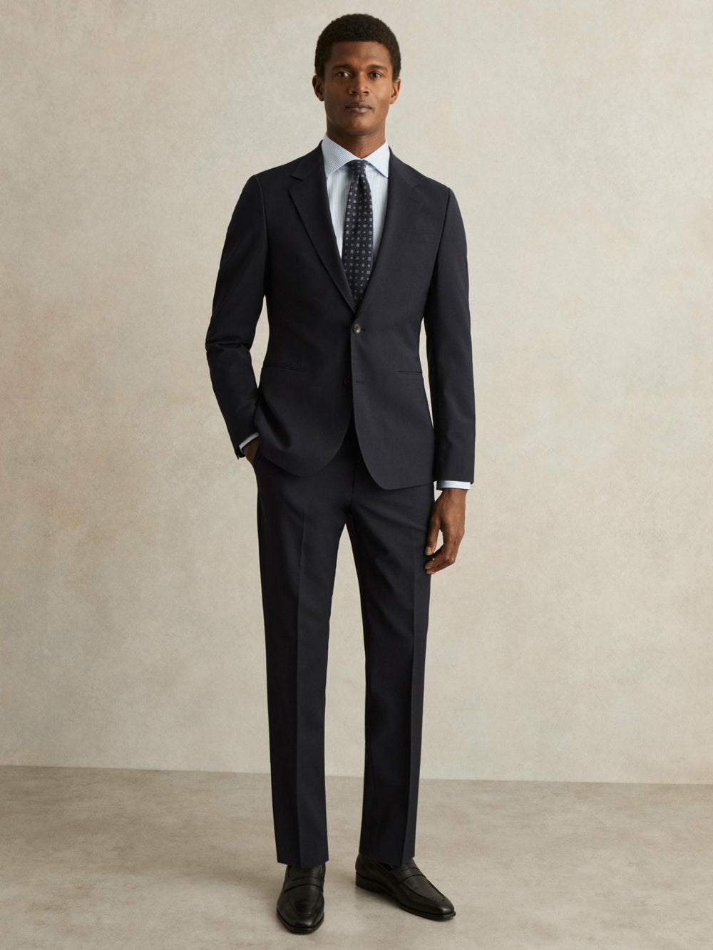 Wool-Blend Single-Breasted Suit Blazer Slim-Fit in Navy