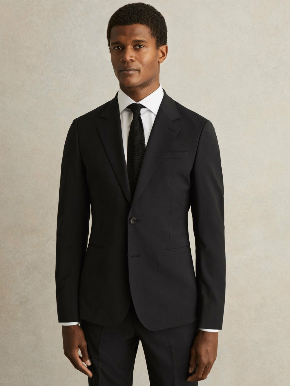 Wool-Blend Single-Breasted Suit Blazer Slim-Fit in Black