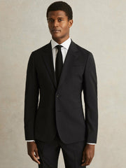 Wool-Blend Single-Breasted Suit Blazer Slim-Fit in Black