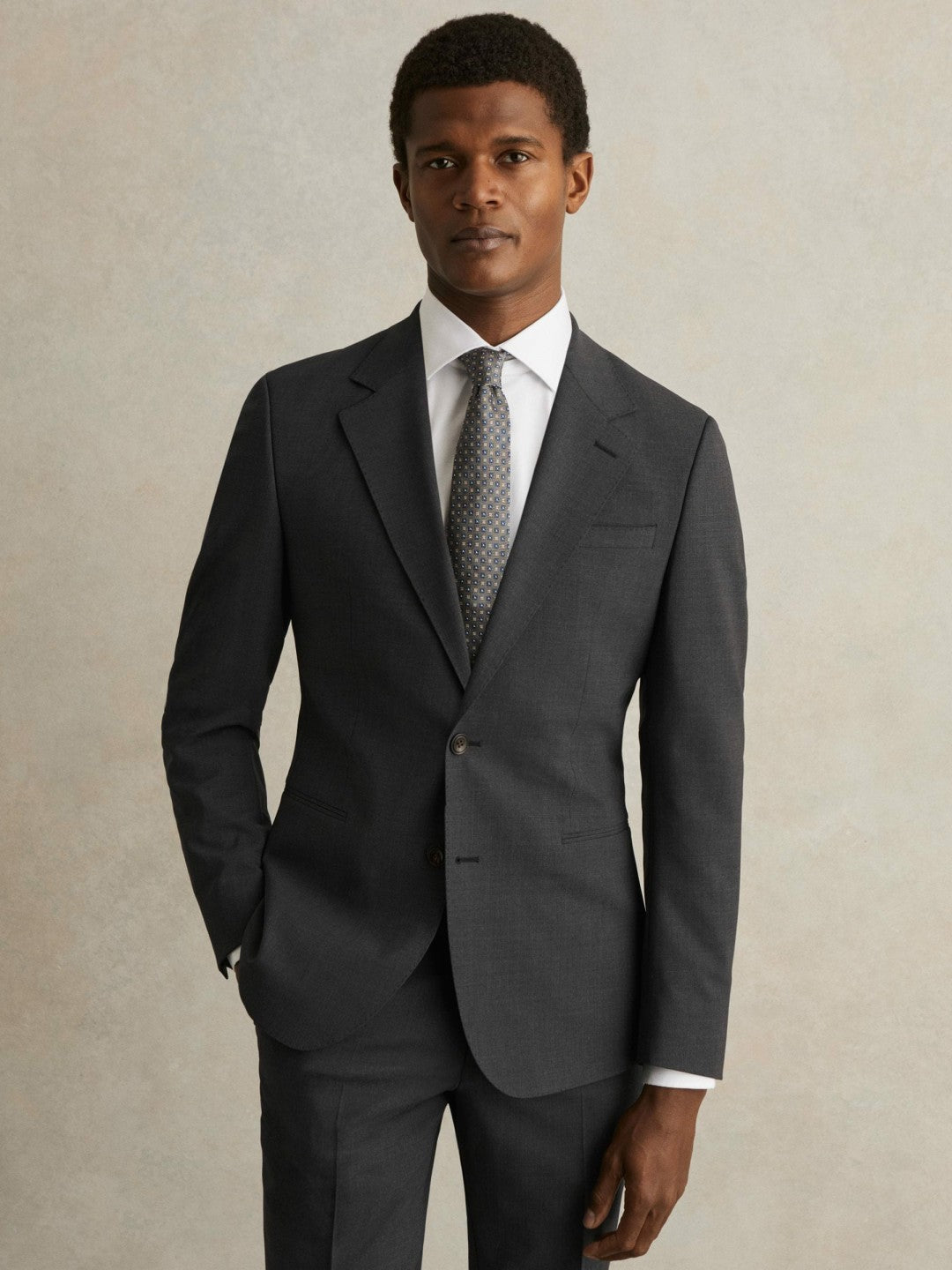 Wool-Blend Single-Breasted Suit Blazer Slim-Fit in Grey