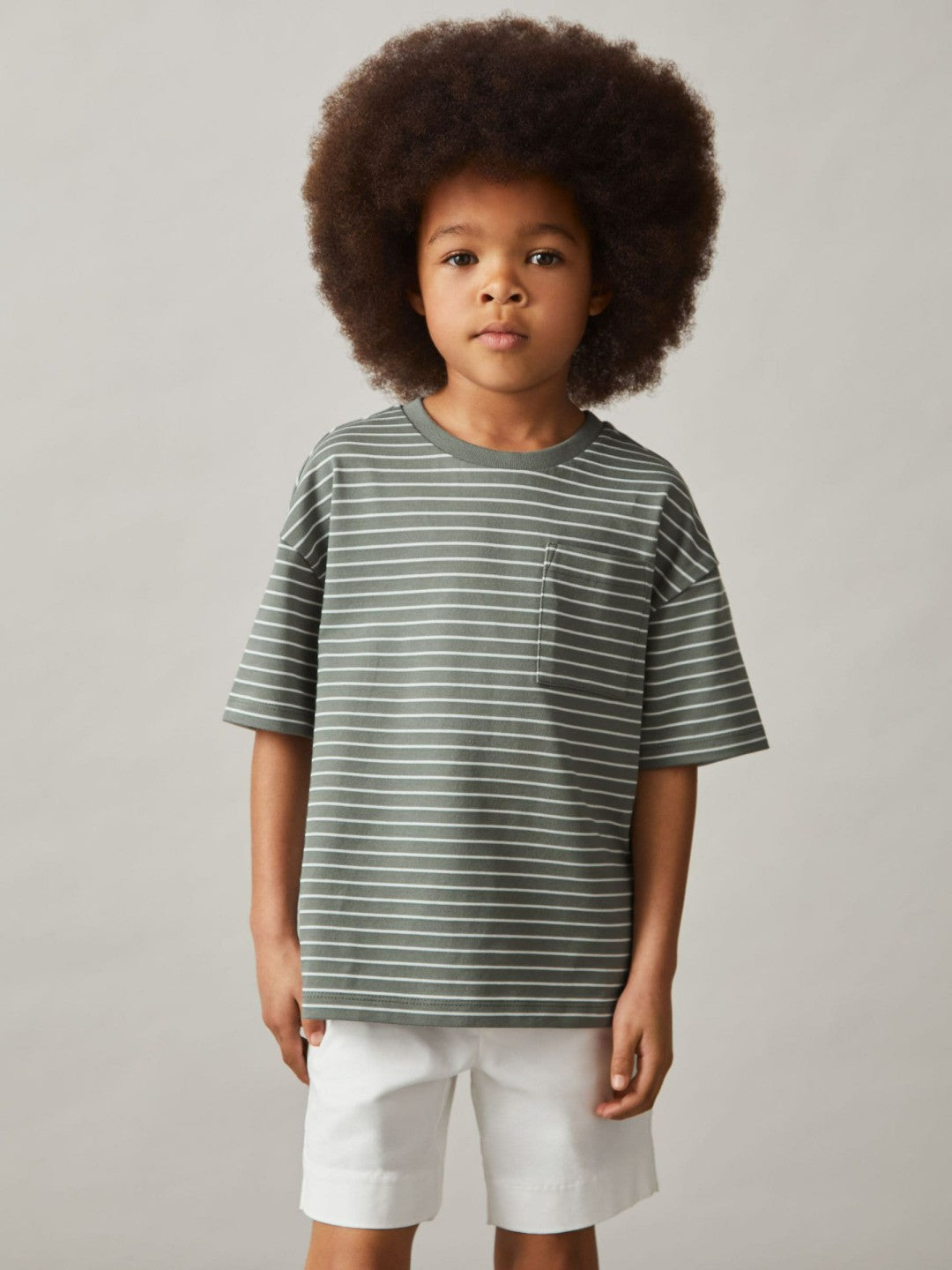 9-13 yrs Cotton-Blend Stripe T-Shirt in Sage/White