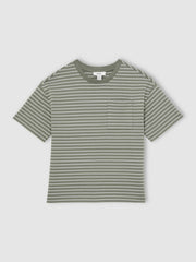 9-13 yrs Cotton-Blend Stripe T-Shirt in Sage/White