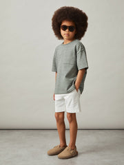 9-13 yrs Cotton-Blend Stripe T-Shirt in Sage/White