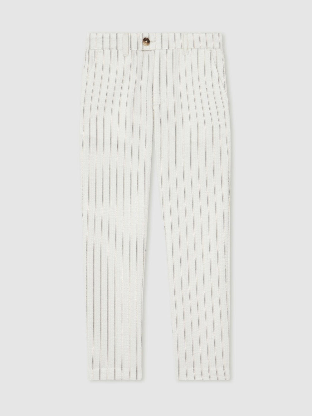 13-14 yrs Cotton Pinstripe Trousers Regular-Fit in Off White/Taupe Brown