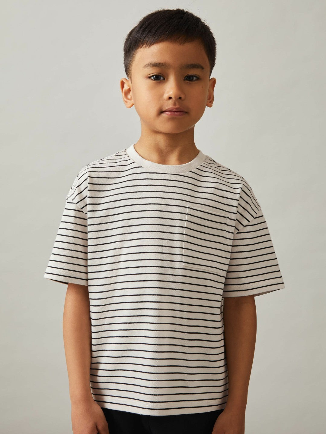 3-9 yrs Cotton-Blend Stripe T-Shirt in White/Navy