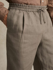 Linen Drawstring Shorts in Mushroom Brown