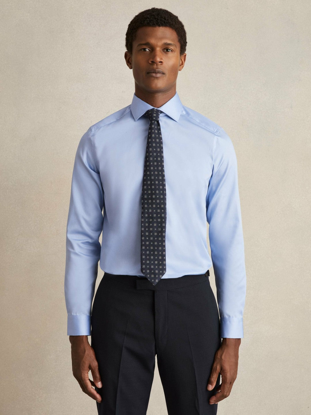 Slim Fit Cotton Sateen Shirt in Mid Blue