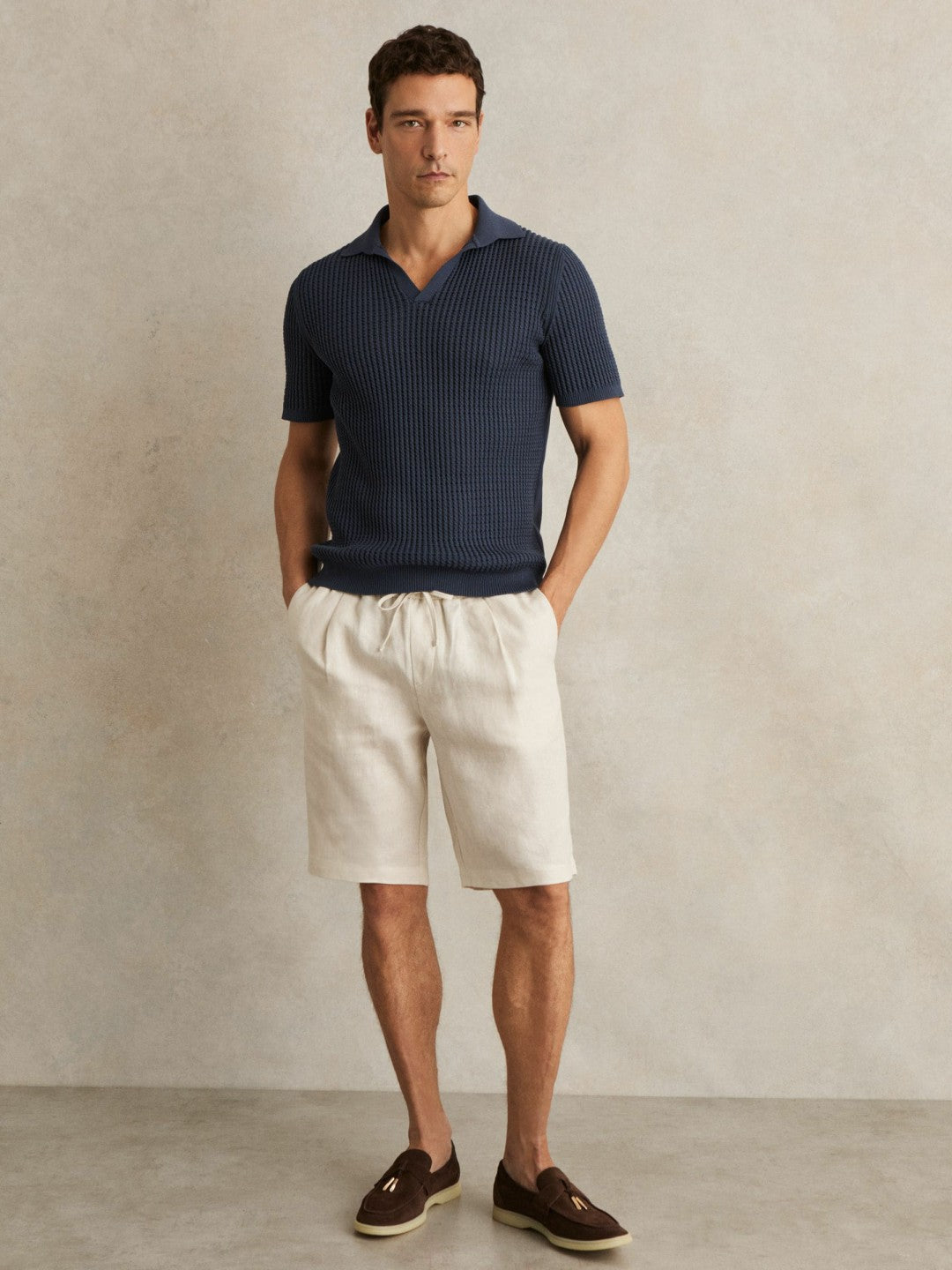 Linen Drawstring Shorts in Stone