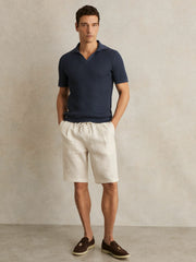 Linen Drawstring Shorts in Stone