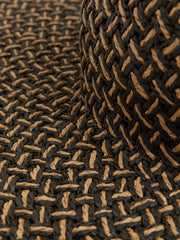 Straw Basket-Weave Sun Hat in Black/Natural