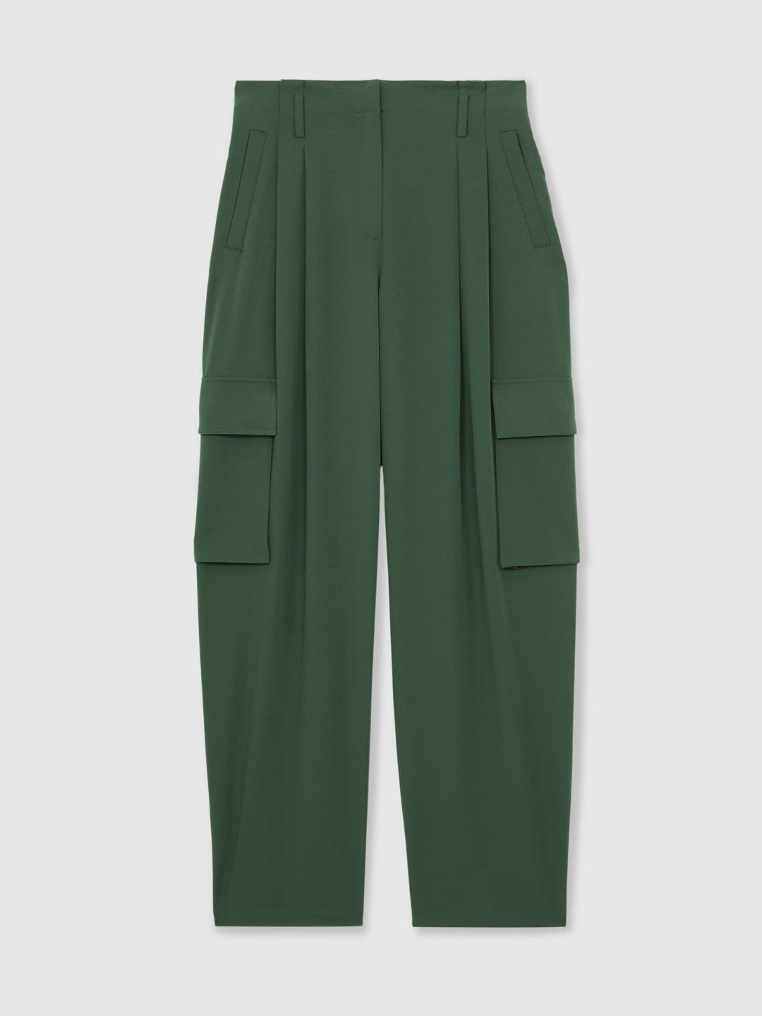 Petite Wide-Leg Pleated Cargo Trousers in Green