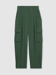 Petite Wide-Leg Pleated Cargo Trousers in Green