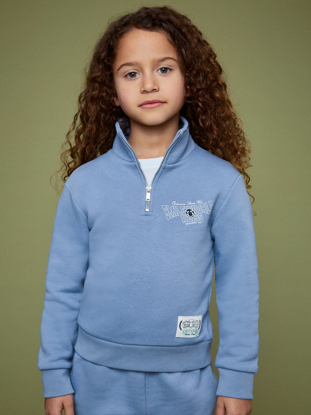 13-14 yrs SmileyWorld Half-Zip Sweatshirt Unisex Fit in Blue