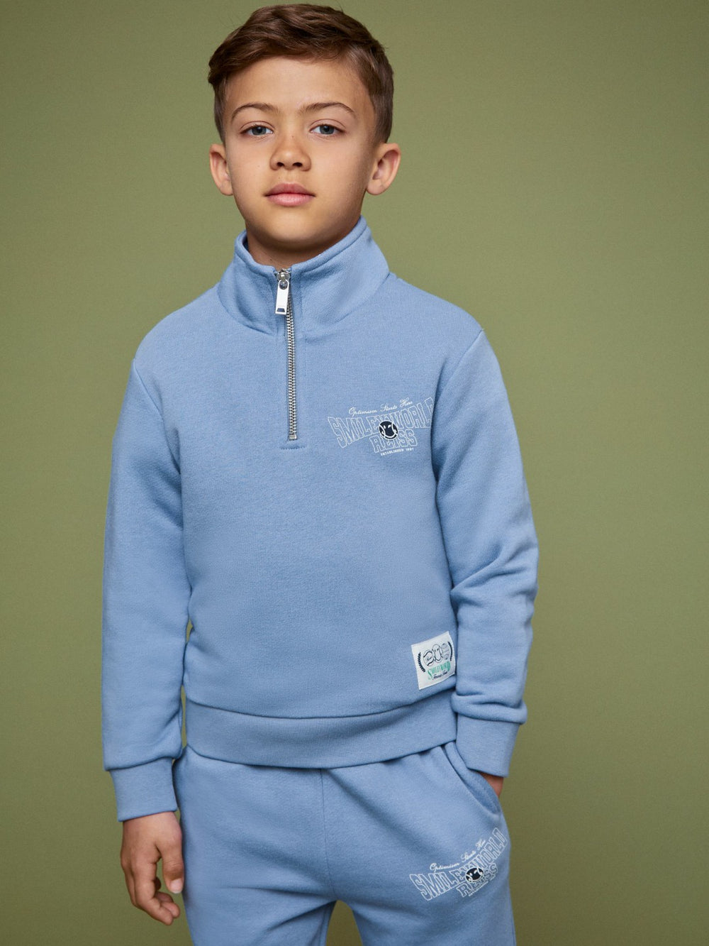 13-14 yrs SmileyWorld Half-Zip Sweatshirt Unisex Fit in Blue